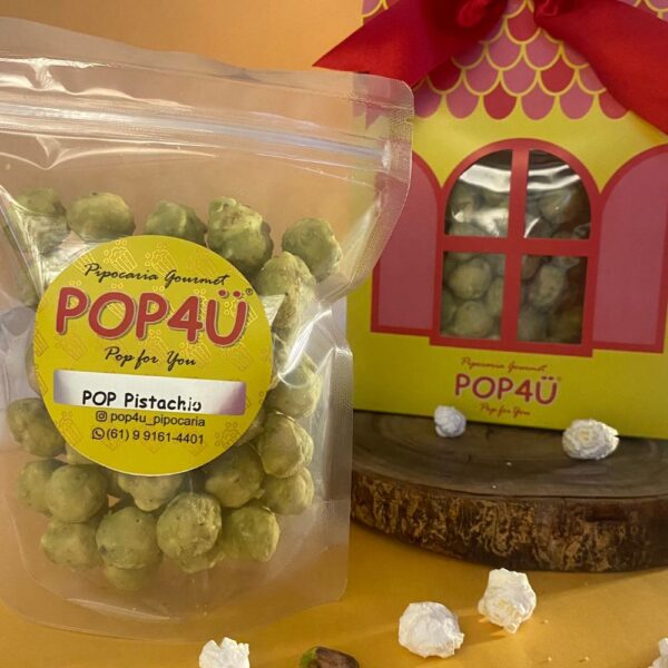 Embalagem de Pipoca Gourmet POP Pistachio Pipoca gourmet sabor pistache